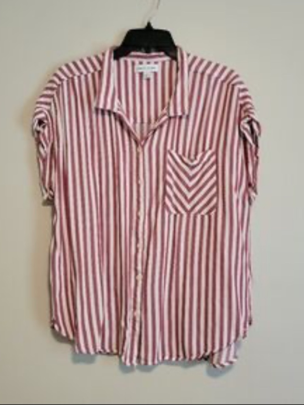 Alex & Jordan Pink Stripe Short Sleeve Button-Up Tee